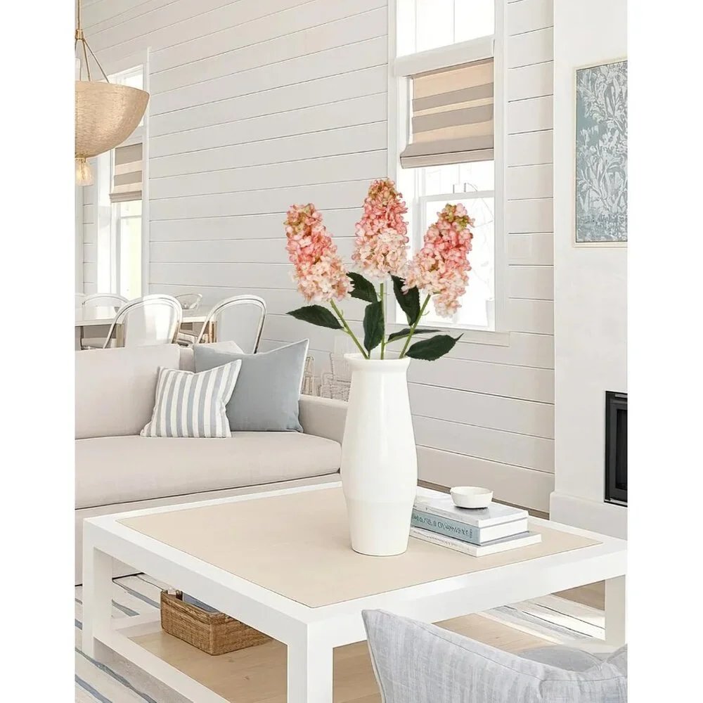 3-Pcs Light Pink Fake Artificial Flower Stem Tall Vase Silk Hydrangea Home Decor